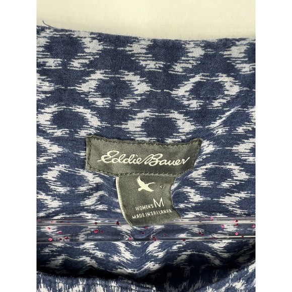 Eddie Bauer Tunic Women's Size M Blue/White Print 3/4 Sleeves 1/4 Button Hi Low - Picture 2 of 10